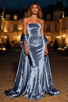 Load image into Gallery viewer, Silver Velvet Mermaid Long Holiday Party Dress with Cape