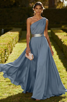 Load image into Gallery viewer, Olive Chiffon One Shoulder Ruched Long Formal Dress