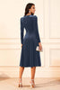 Load image into Gallery viewer, Dark Green Velvet A Line Midi Glitter Holiday Party Dress with Sleeves