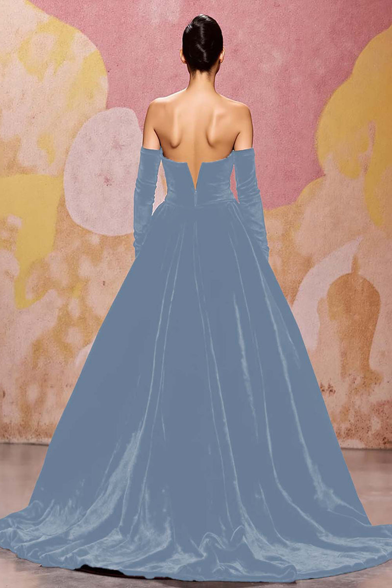 Load image into Gallery viewer, Dark Red A Line Velvet Long Sweetheart Evening Dress