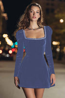 Load image into Gallery viewer, Sparkly Black Velvet Square Neck Tight Short Holiday Party Dress with Beading