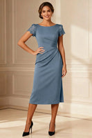 Load image into Gallery viewer, Brown Boat Neck Bodycon Midi Mother of the Bride Dress with Lace