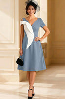 Load image into Gallery viewer, Black and White A Line V Neck Midi Mother of the Bride Dress