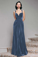 Load image into Gallery viewer, Burgundy Mermaid Velvet Thick Straps Ruched Long Holiday Party Dress