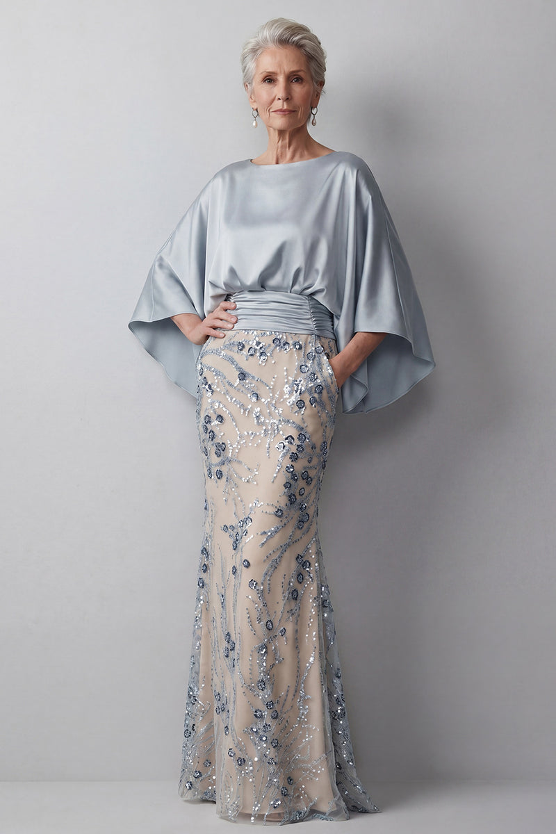 Load image into Gallery viewer, Champagne Floral Mermaid Sparkly Beaded Long Mother of the Bride Dress with Pockets