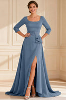 Load image into Gallery viewer, Dark Green A Line Round Neck Long Mother of the Bride Dress with Slit