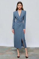 Load image into Gallery viewer, Red Peak Lapel One Button Ruched Midi Blazer Dress with Slit