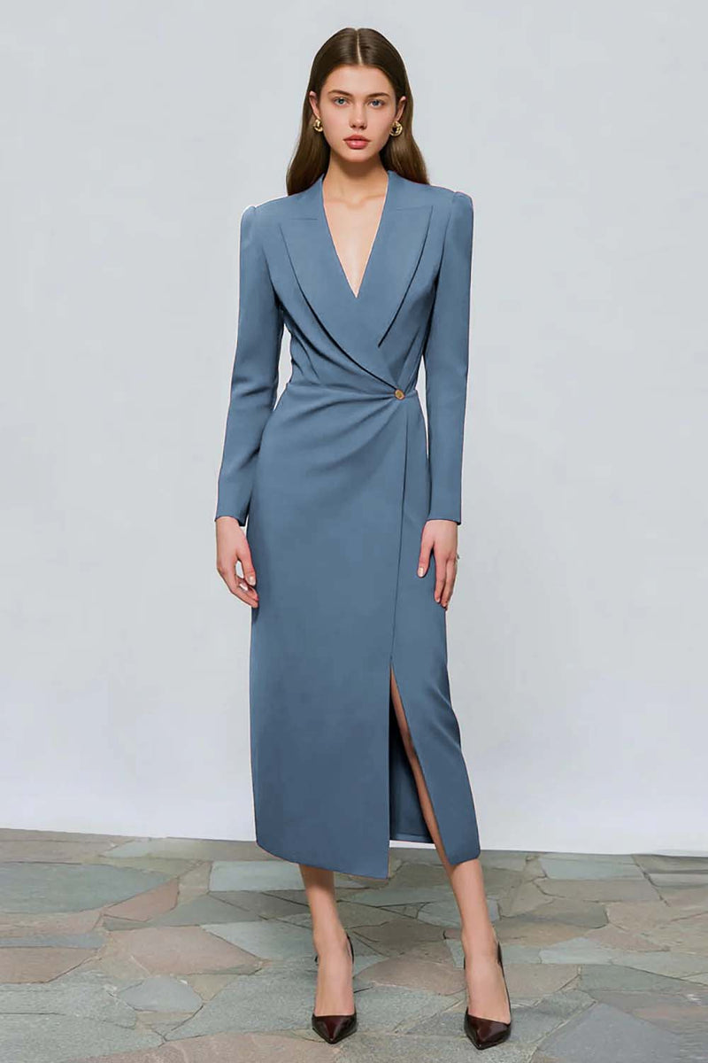 Load image into Gallery viewer, Red Peak Lapel One Button Ruched Midi Blazer Dress with Slit