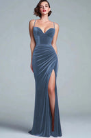 Load image into Gallery viewer, Burgundy Mermaid Velvet Maxi Holiday Party Dress with Slit