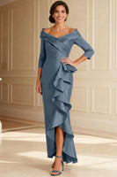 Load image into Gallery viewer, Chocolate Off the Shoulder High Low Ruffled Mother of the Bride Dress with Sleeves