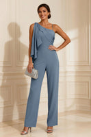 Load image into Gallery viewer, One Shoulder Sage Green Maxi Mother of the Bride Jumpsuits with Ruffles
