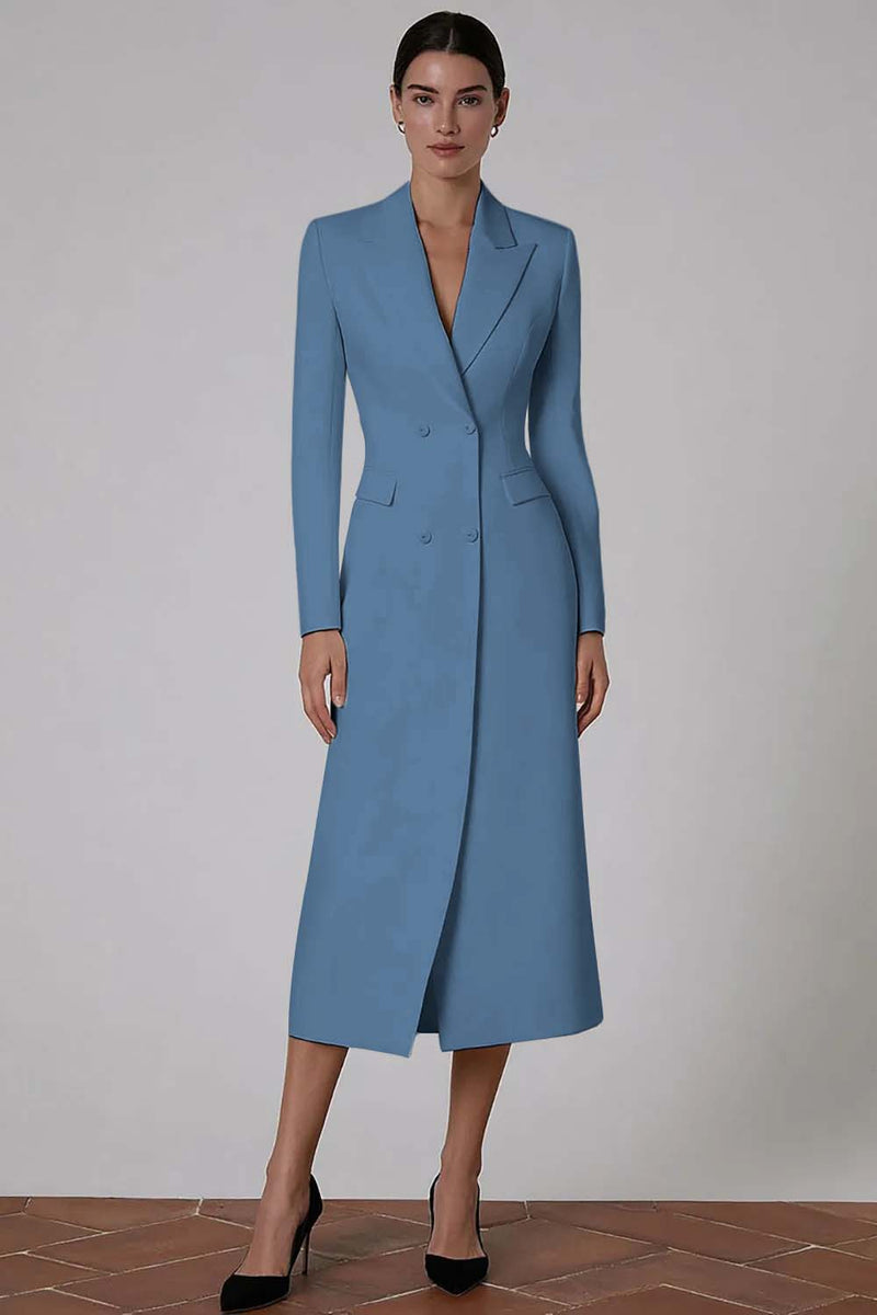 Load image into Gallery viewer, Ivory Peak Lapel Double Breasted Midi Blazer Dress
