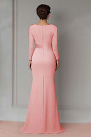 Load image into Gallery viewer, Eucalyptus Satin Sheath Mother of the Bride Dress with Long Sleeves
