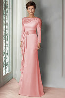 Load image into Gallery viewer, Eucalyptus Satin Sheath Mother of the Bride Dress with Long Sleeves