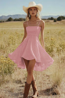 Load image into Gallery viewer, Ivory Satin A Line Mini Boho Western Wedding Dress