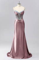 Load image into Gallery viewer, Sparkly Grey Blue Spaghetti Straps Mermaid Long Prom Dress with Beading