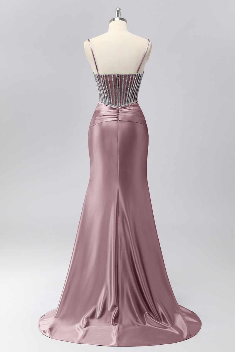 Load image into Gallery viewer, Sparkly Grey Blue Spaghetti Straps Mermaid Long Prom Dress with Beading