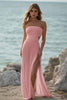 Load image into Gallery viewer, White Chiffon Sheath Strapless Engagement Dress with Slit
