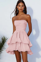 Load image into Gallery viewer, Red Ruched Chiffon Short Party Dress with Ruffles