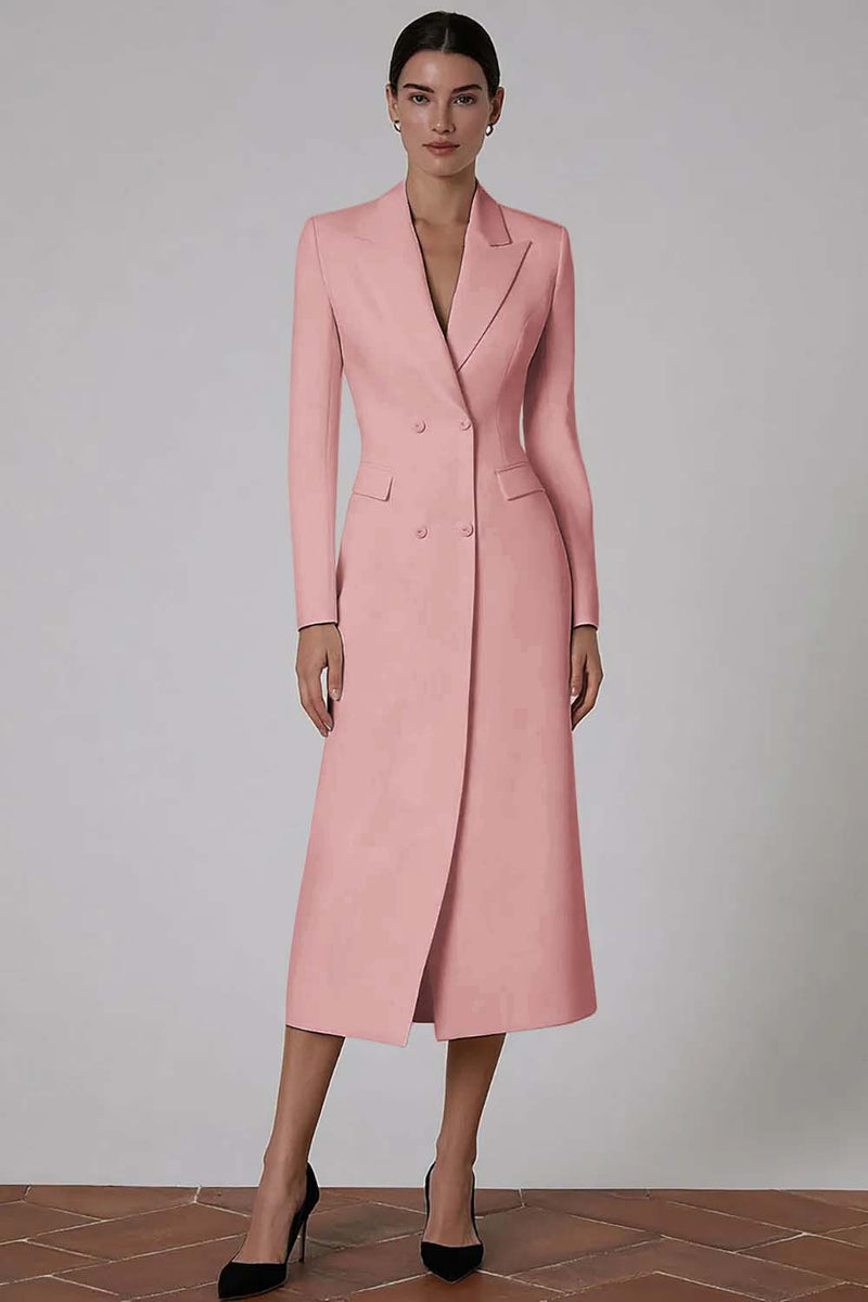 Load image into Gallery viewer, Ivory Peak Lapel Double Breasted Midi Blazer Dress