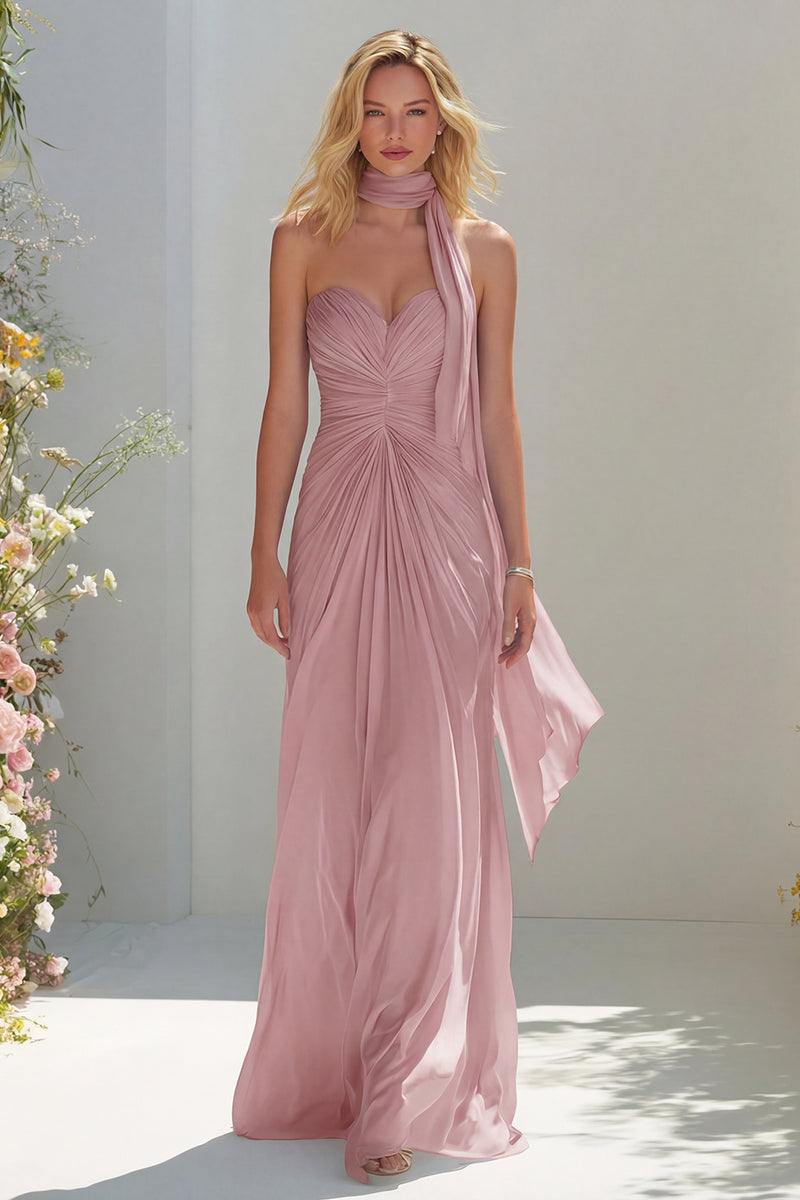 Load image into Gallery viewer, Sky Blue A Line Ruched Neck Scarf Sweetheart Long Prom Dress