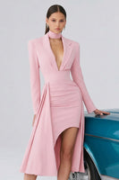 Load image into Gallery viewer, Black A-Line High Neck Midi Cocktail Dress with Sleeves