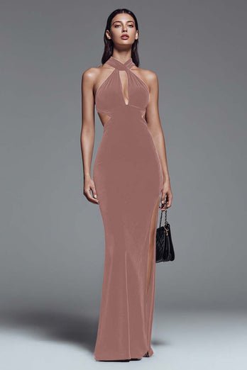 Dark Green Cut Out Mermaid Velvet Long Holiday Party Dress with Slit