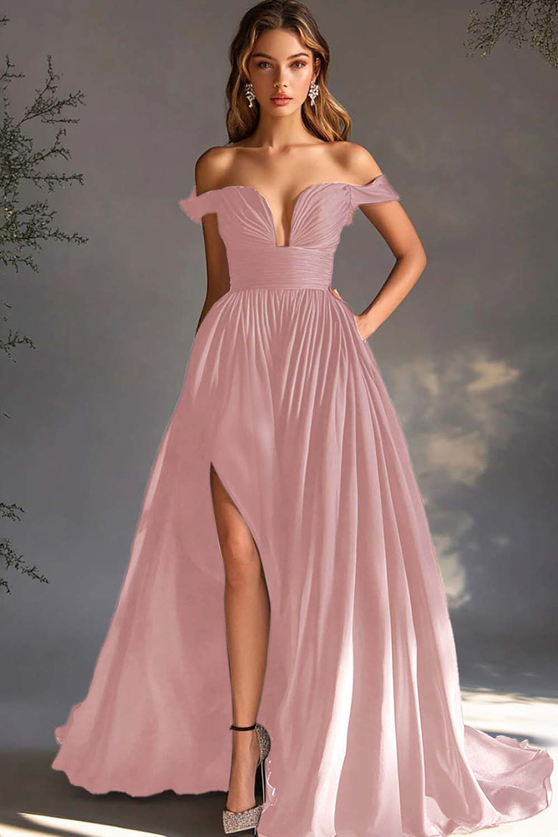 Load image into Gallery viewer, A Line Chiffon Pleated Long Black Tie Dress with Slit