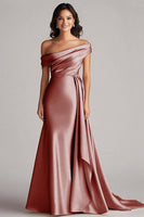 Load image into Gallery viewer, Dusty Blue Off the Shoulder Long Streamer Formal Dress