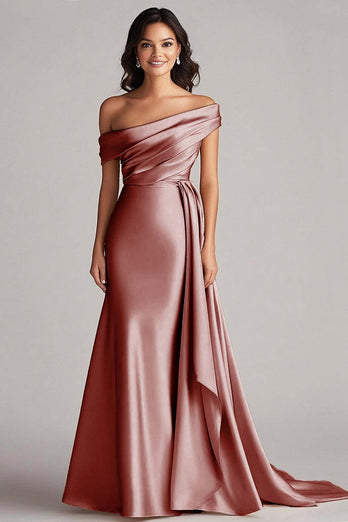 Dusty Blue Off the Shoulder Long Streamer Formal Dress