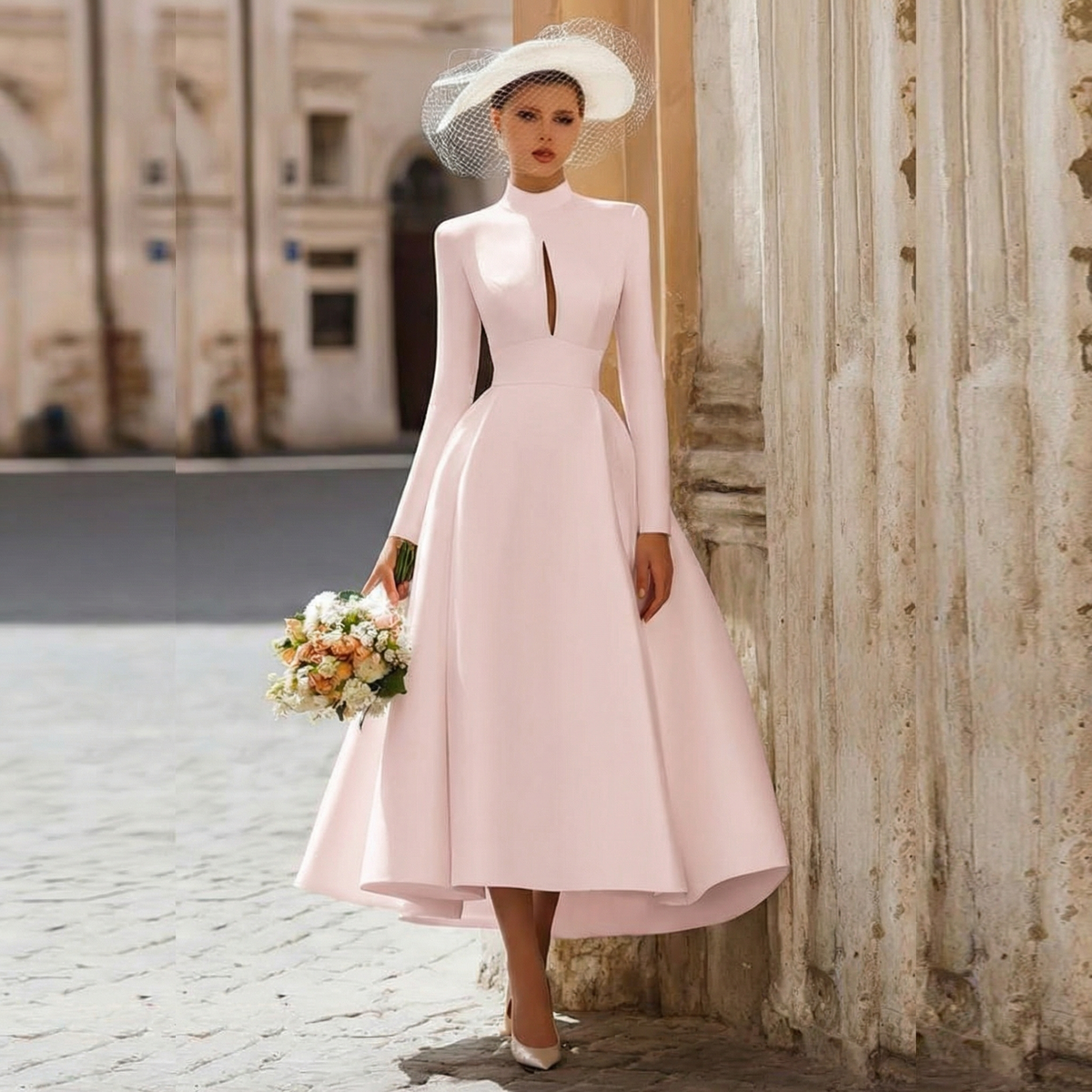 Load image into Gallery viewer, Vintage Ivory High Neck Keyhole A Line Long Wedding Dress with Sleeves