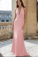 Load image into Gallery viewer, Navy Halter Mermaid Ruched Long Formal Dress