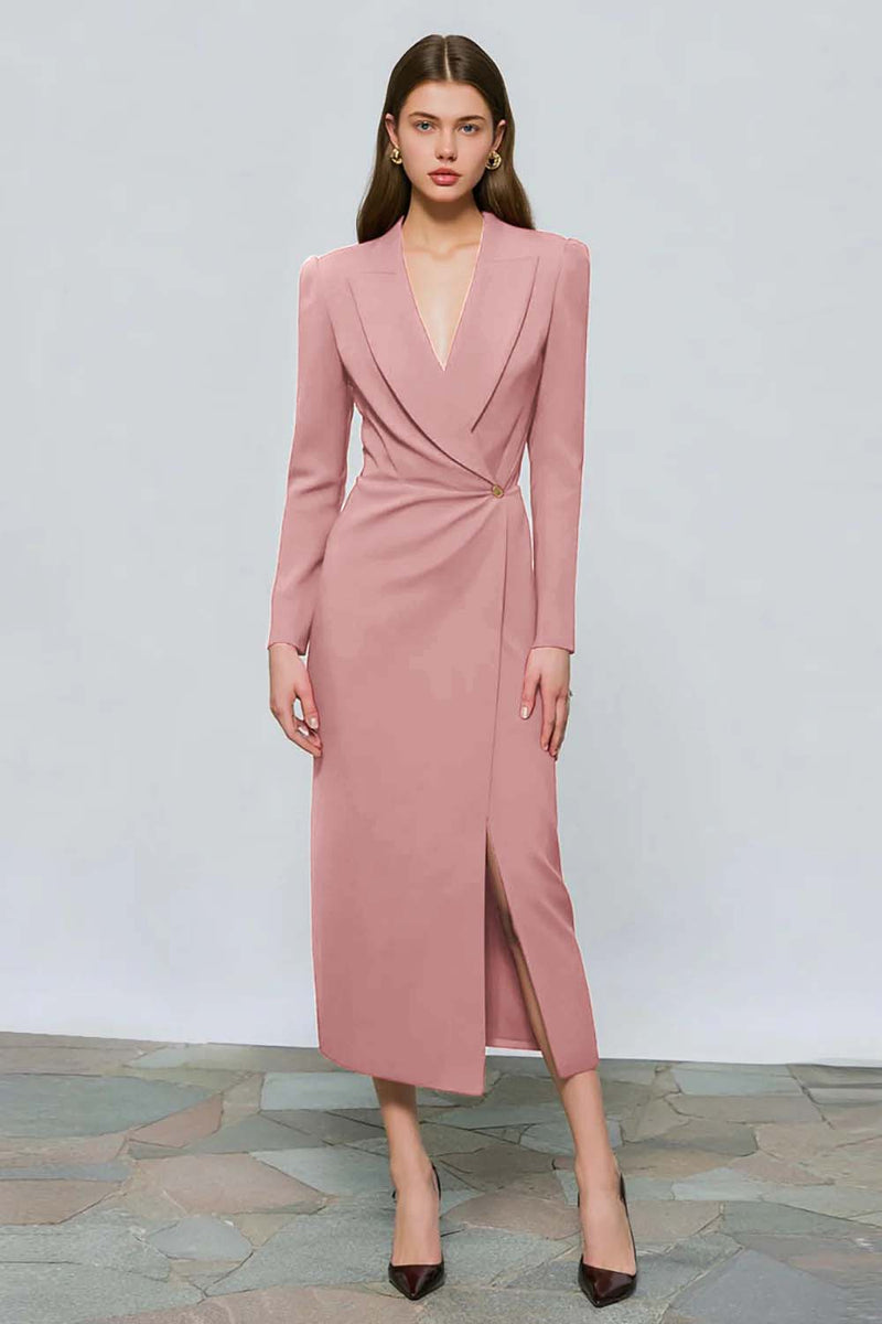 Load image into Gallery viewer, Red Peak Lapel One Button Ruched Midi Blazer Dress with Slit