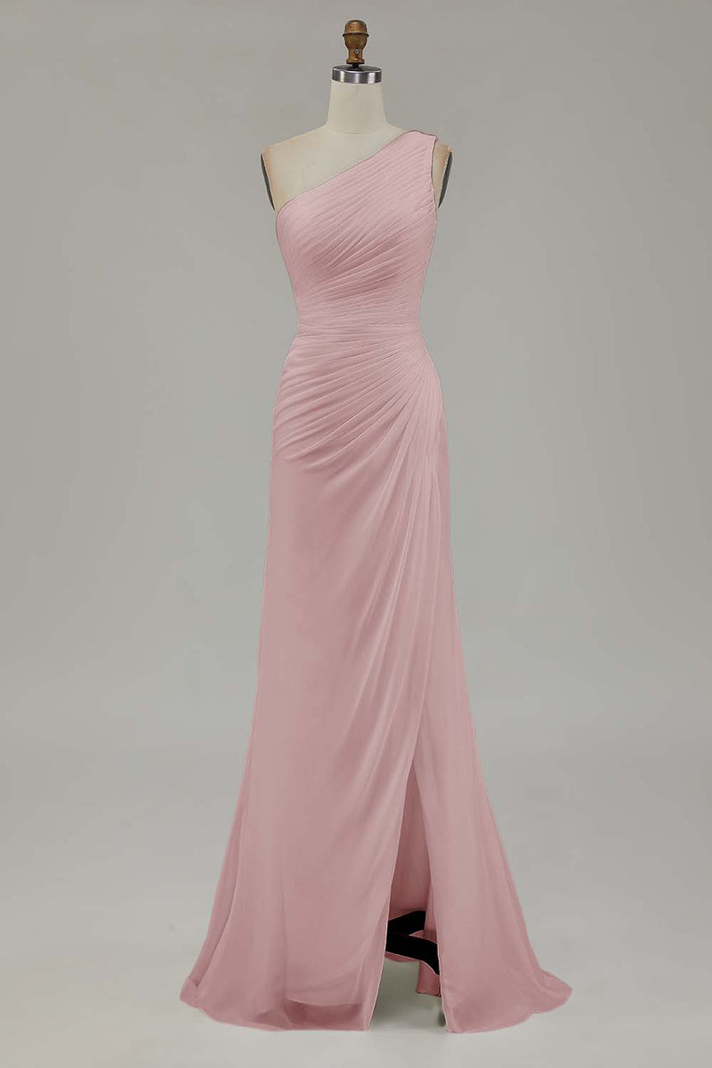 Load image into Gallery viewer, Ivory One Shoulder Chiffon Beach Maxi Engagement Dress with Slit
