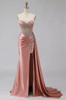 Load image into Gallery viewer, Sparkly Plus Size Mermaid Mint Green Maxi Corset Prom Dress with Slit