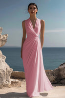 Load image into Gallery viewer, White Chiffon V-Neck Sheath Long Reception Dress