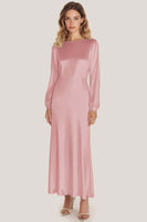 Load image into Gallery viewer, Dusty Sage Satin Long Scoop Formal Dress with Sleeves