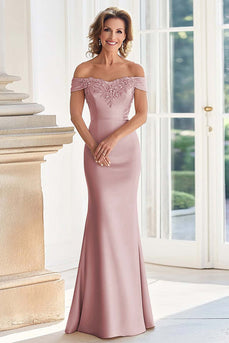 Elegant Mermaid Dusty Blue Off The Shoulder Mother of the Bride Dress with Lace