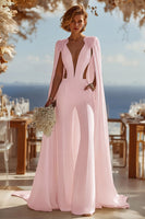 Load image into Gallery viewer, Ivory Cut Out Deep V-Neck Bridal Jumpsuits with Cape