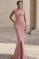 Load image into Gallery viewer, Black Mermaid Square Neck Cap Sleeves Long Formal Dress with Slit