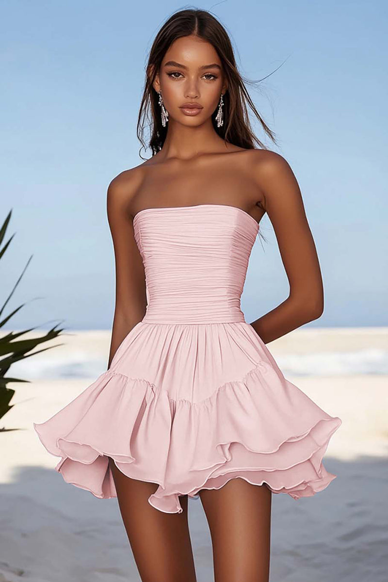 Load image into Gallery viewer, Sky Blue Ruched Chiffon Short Graduation Dress with Ruffles