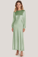 Load image into Gallery viewer, Dusty Sage Satin Long Scoop Formal Dress with Sleeves