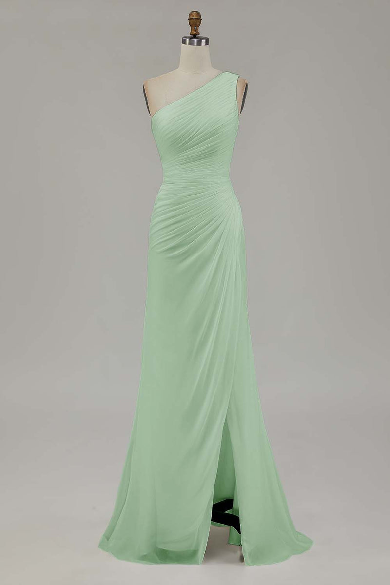 Load image into Gallery viewer, Ivory Chiffon One Shoulder Beach Maxi Engagement Dress with Slit