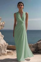 Load image into Gallery viewer, White Chiffon Sheath V-Neck Engagement Dress