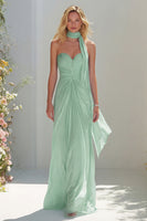 Load image into Gallery viewer, Sky Blue A Line Ruched Neck Scarf Sweetheart Long Prom Dress
