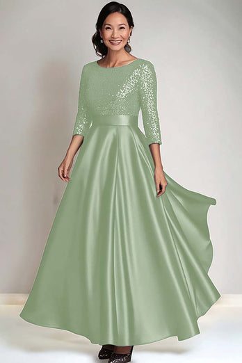 Sparkly Dark Green Scoop Satin Mother of the Bride Dress