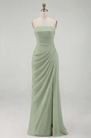 Load image into Gallery viewer, Light Pink Ruched Sheath Long Prom Dress with Slit
