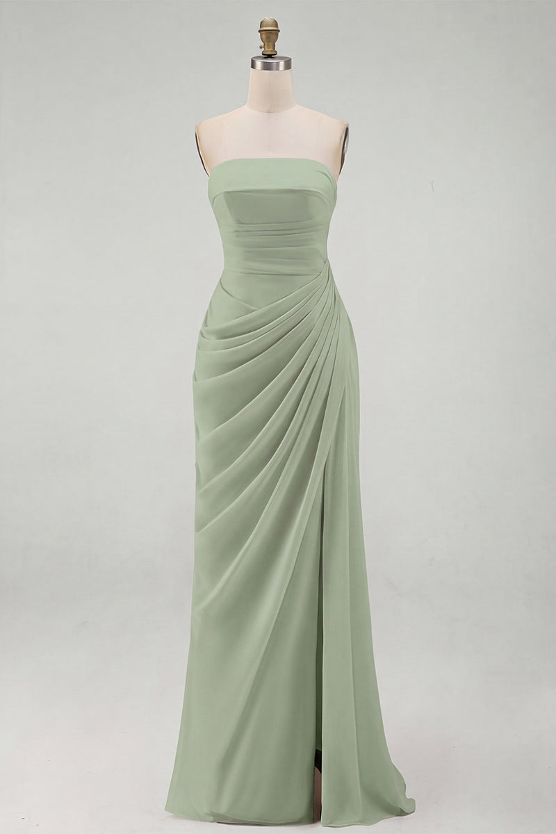 Load image into Gallery viewer, Light Pink Ruched Sheath Long Prom Dress with Slit