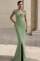 Load image into Gallery viewer, Black Mermaid Square Neck Cap Sleeves Long Formal Dress with Slit