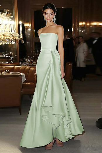 Dusty Sage Square Neck Mermaid Long Satin Gala Dress